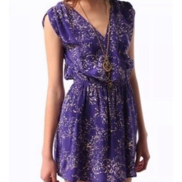 Kimchi Blue Womens Mini Sun Dress M 100% Silk Purple Indigo Urban Outfitters - Picture 1 of 7